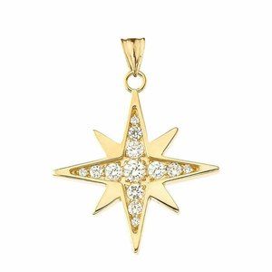 Solid 10k Gold Cubic Zirconia North Star Pendant - Yellow, Rose, or White
